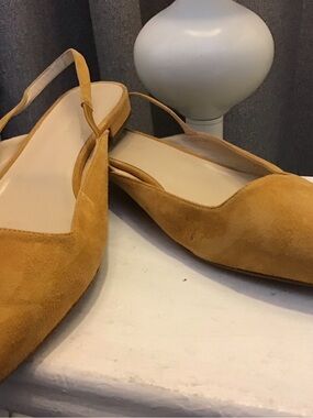Everlane Suede Pointed-Toe Slingback Flats in Mustard